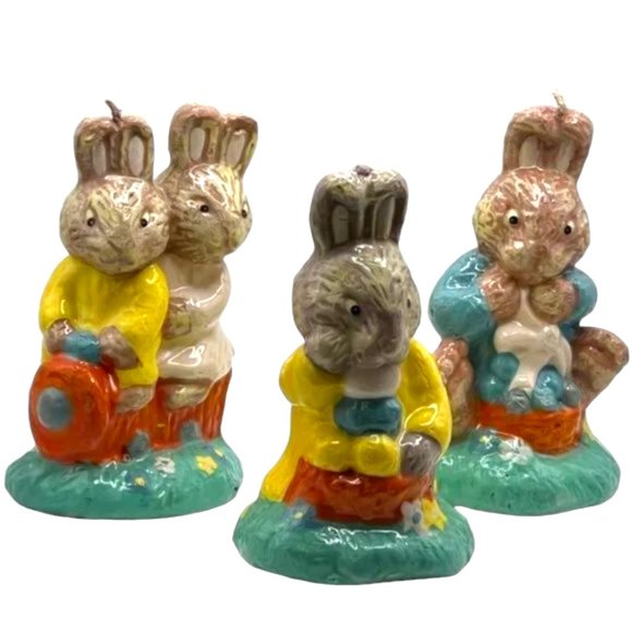 Vtg Easter Rabbit WAX CANDLES Set of 3 Unburned Decorative Novelty Bunny Candles - Picture 1 of 15